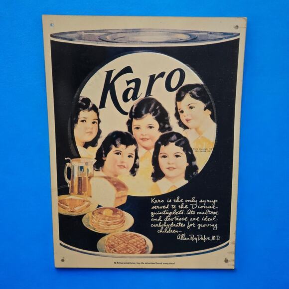 Karo Syrup Tin Metal Sign Quintuplets Retro Kitchen 1938 Advert VTG Reproduction - Picture 4 of 11
